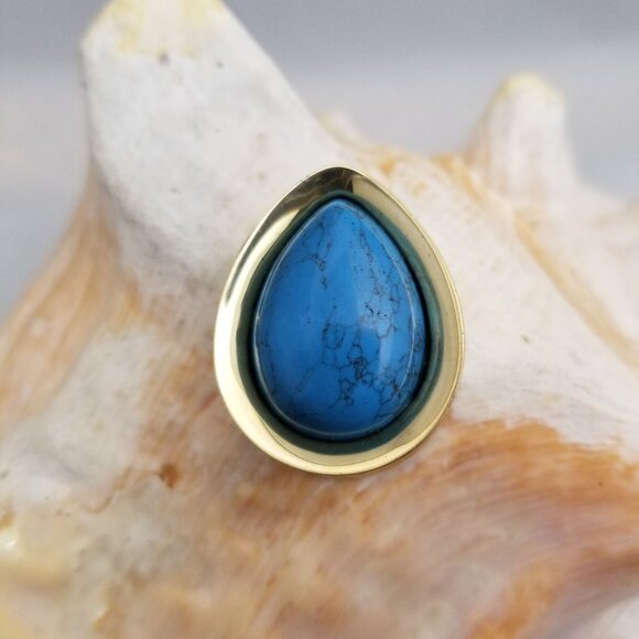 Brass teardrop plugs 3/4 pair with turquoise stone center - NWT 20mm - Picture 2 of 3